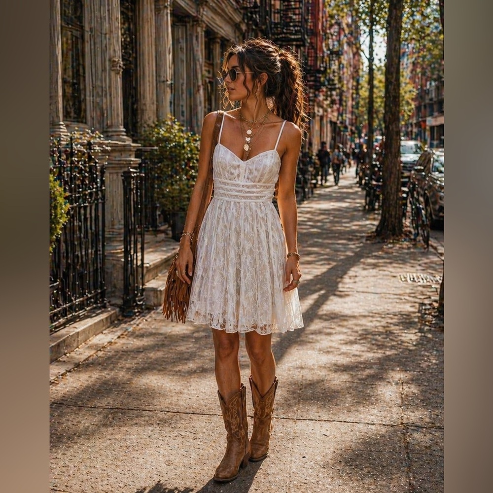 White Lace Overlay Cocktail Babydoll Milkmaid Baby shower mini Dress size 6